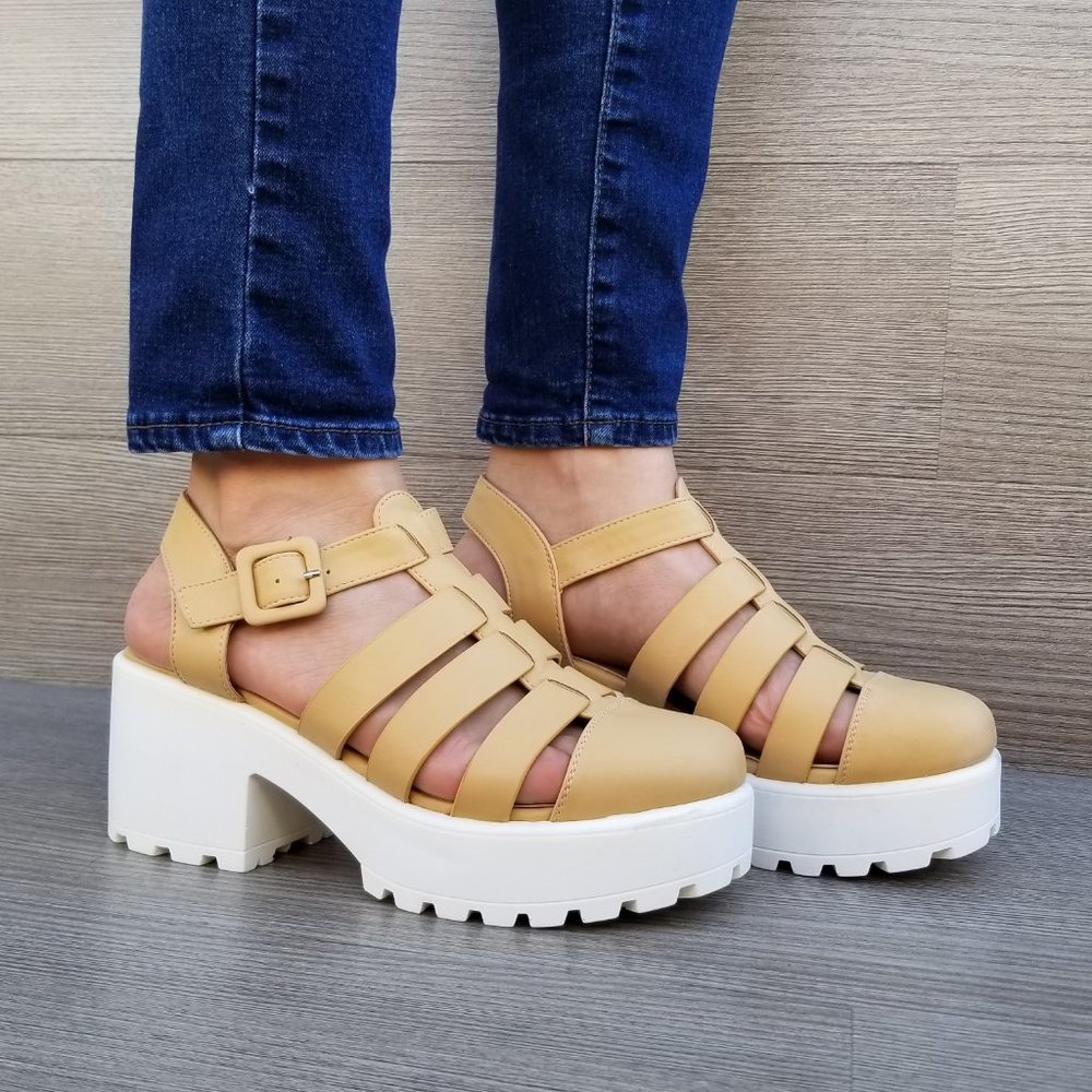 Beige Chunky Platform 90s Grunge look Summer Shoes - Picture 2 of 8